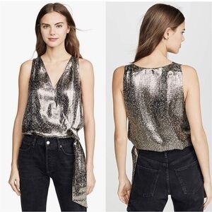 Metallic Sleeveless Wrap Top